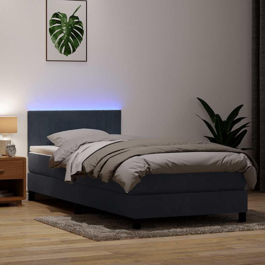 Kontinentalseng med madras og LED-lys mørkegrå 80x220 cm fløjl billede