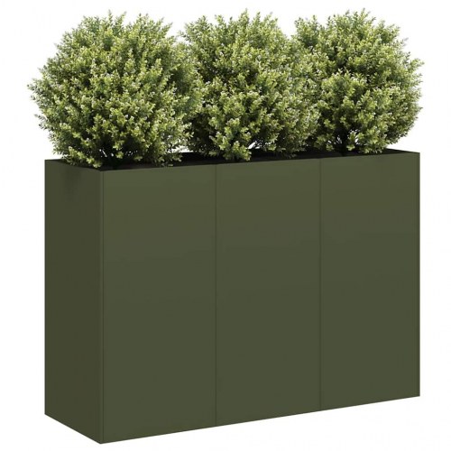 Plantekasse i olivengrøn 120 × 40 × 80 cm - koldvalset stål, højbed til have og terrasse