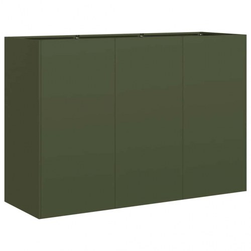 Plantekasse i olivengrøn 120 × 40 × 80 cm - koldvalset stål, højbed til have og terrasse