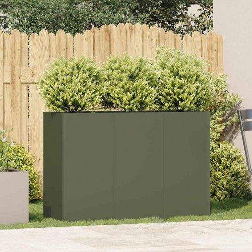 Plantekasse i olivengrøn 120 × 40 × 80 cm - koldvalset stål, højbed til have og terrasse