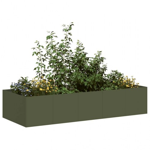Plantekasse i stål 200 × 80 × 40 cm - olivengrøn højbed