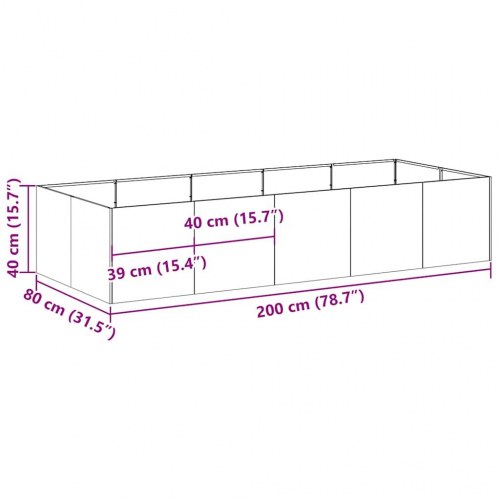 Plantekasse i stål 200 × 80 × 40 cm - olivengrøn højbed