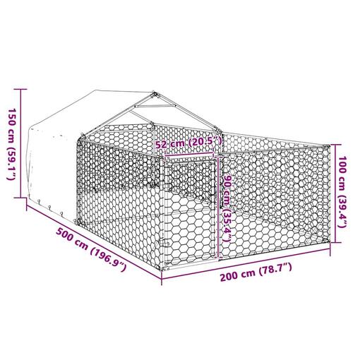Udendørs hundegård med løbegård 5x2x1,5 m Galvaniseret stål
