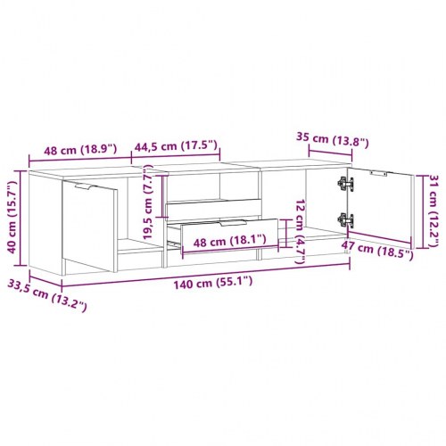 Tv-bord i kunsteg - 150 × 33,5 × 45 cm med 3 skuffer
