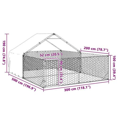 Udendørs hundegård med løbegård 5x3x1,9 m Galvaniseret stål