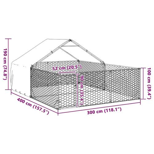 Udendørs hundegård med løbegård 4x3x1,9 m Galvaniseret stål