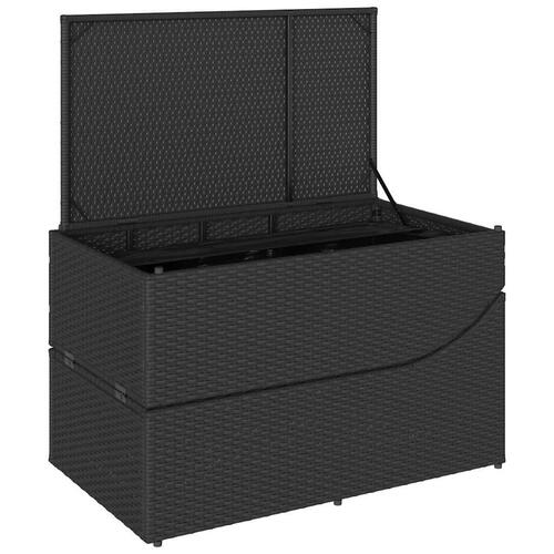 Sammenklappelig solseng med hynde og opbevaring polyrattan sort