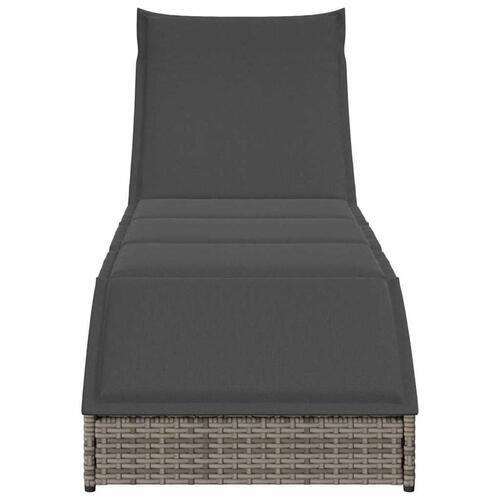 Sammenklappelig solseng med hynde og opbevaring polyrattan grå