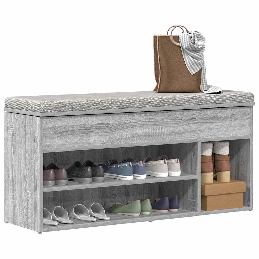 Skobænk 102x30,5x45 cm konstrueret træ grå sonoma-eg