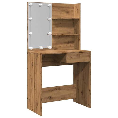 Makeupbord med LED-lys 74,5x40x141 cm kunsteg