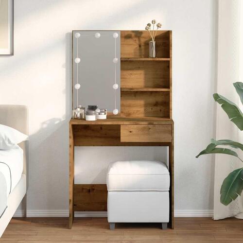 Makeupbord med LED-lys 74,5x40x141 cm kunsteg