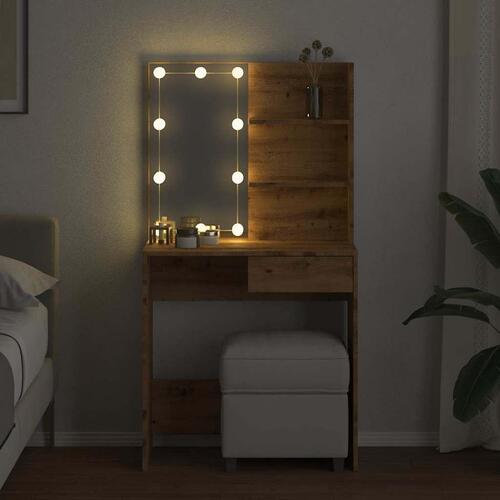 Makeupbord med LED-lys 74,5x40x141 cm kunsteg