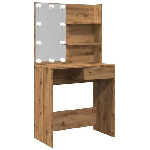 Makeupbord med LED-lys 74,5x40x141 cm kunsteg
