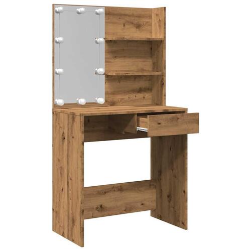 Makeupbord med LED-lys 74,5x40x141 cm kunsteg
