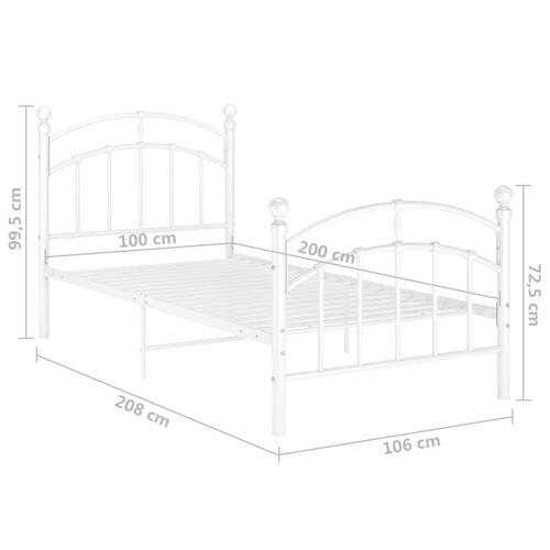 Sengestel 100x200 cm metal hvid