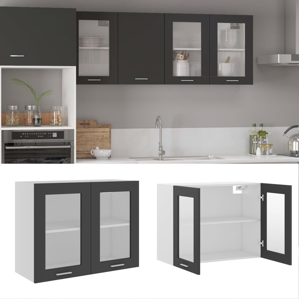 Væghængt glasskab Lyon 80x31x60 cm konstrueret træ grå