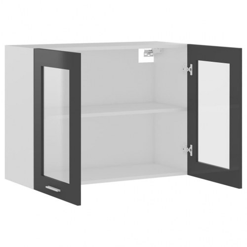 Væghængt glasskab Lyon 80x31x60 cm konstrueret træ grå højglans
