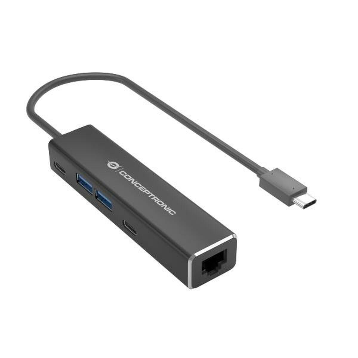 Conceptronic USB-C hub med RJ45 - Grå billede