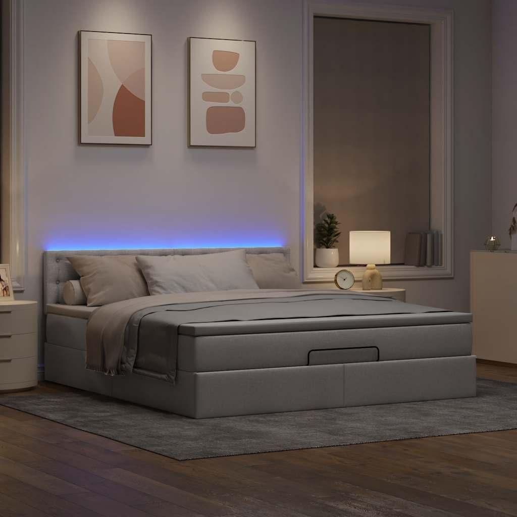 Ottoman seng med madras & LEDs 180x200cm stof gråbrun billede