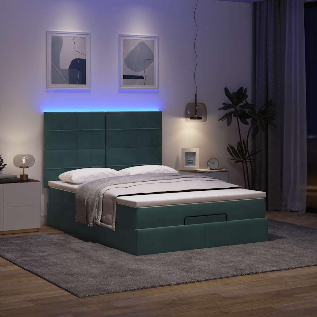 Osmannisk sengeramme med madrasser 140x200 cm fløjl mørkegrøn