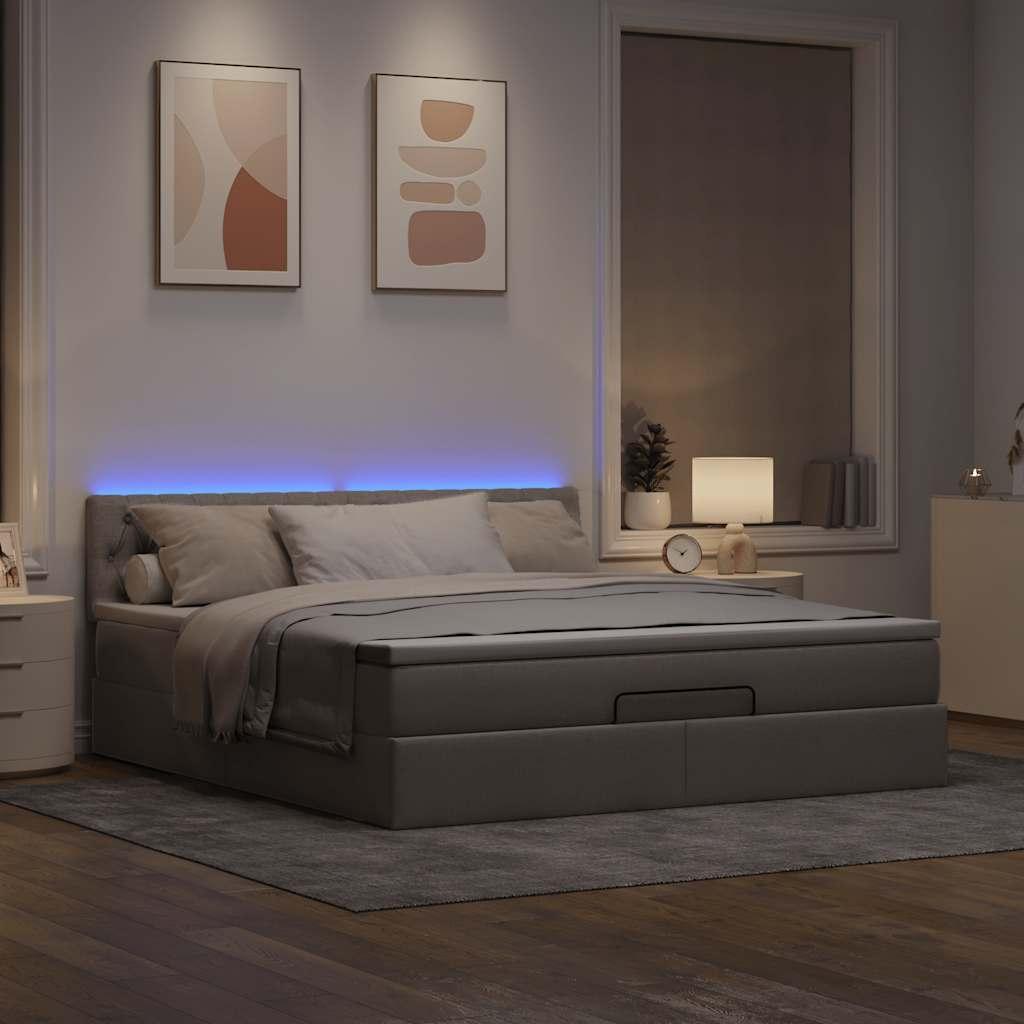 Ottoman seng med madras & LEDs 180x200cm stof gråbrun billede