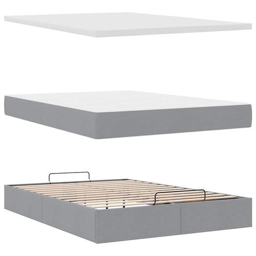 Ottoman seng med madras 140x190 cm stof lysegrå