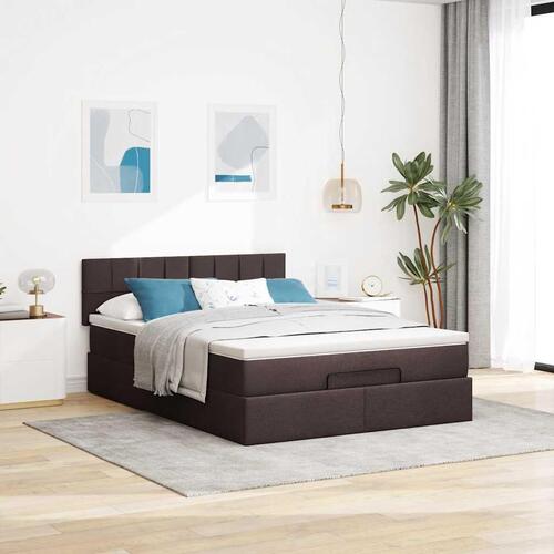 Ottoman seng med madras 140x190 cm stof mørkebrun