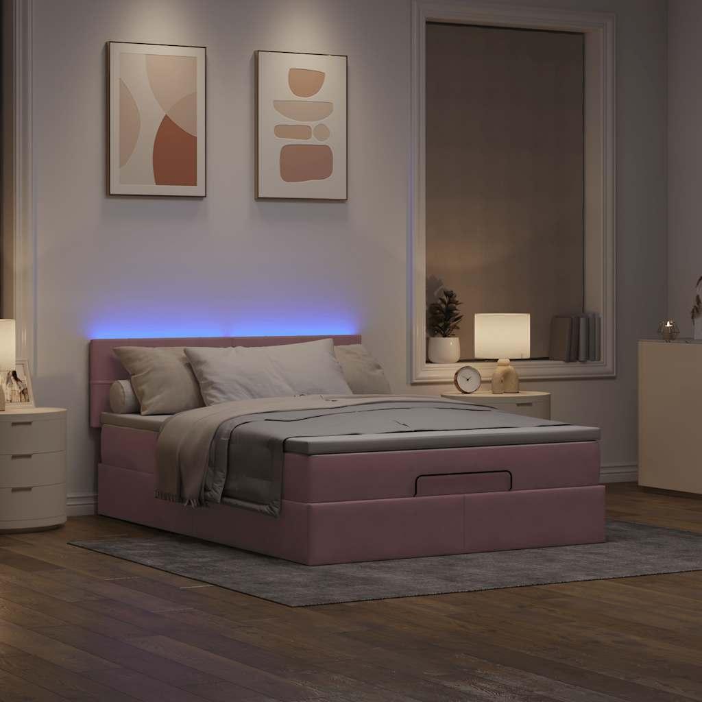 Osmannisk sengeramme med madras 140x190 cm fløjl lyserød billede