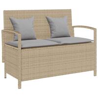 Opbevaringsbænk til haven med hynde polyrattan beige