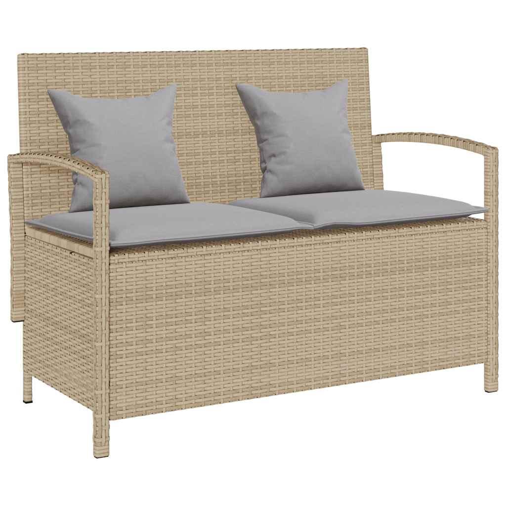 Opbevaringsbænk til haven med hynde polyrattan beige
