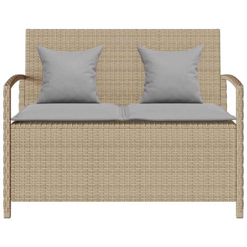 Opbevaringsbænk til haven med hynde polyrattan beige