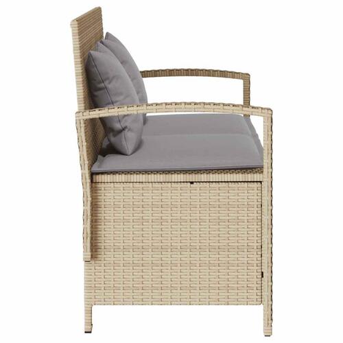 Opbevaringsbænk til haven med hynde polyrattan beige