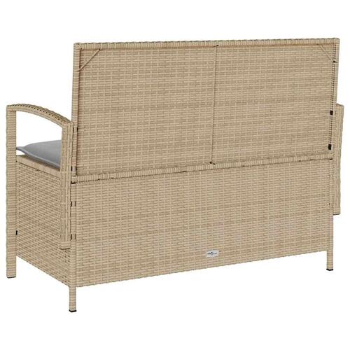 Opbevaringsbænk til haven med hynde polyrattan beige