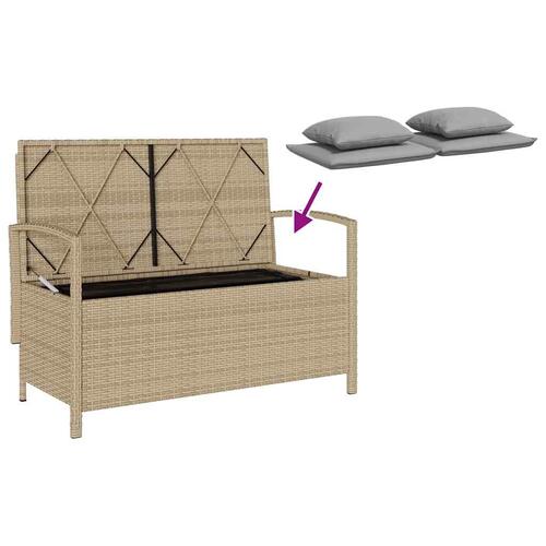 Opbevaringsbænk til haven med hynde polyrattan beige