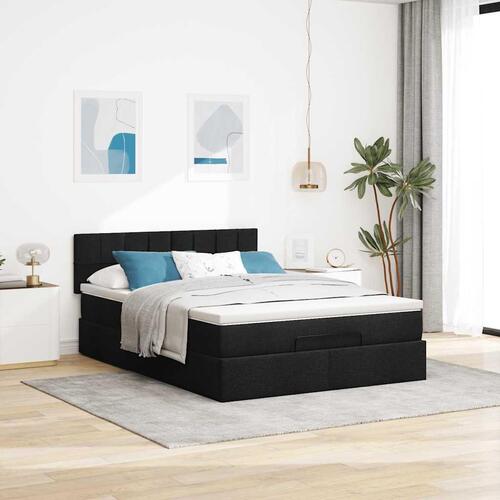 Ottoman seng med madras 140x190 cm stof sort