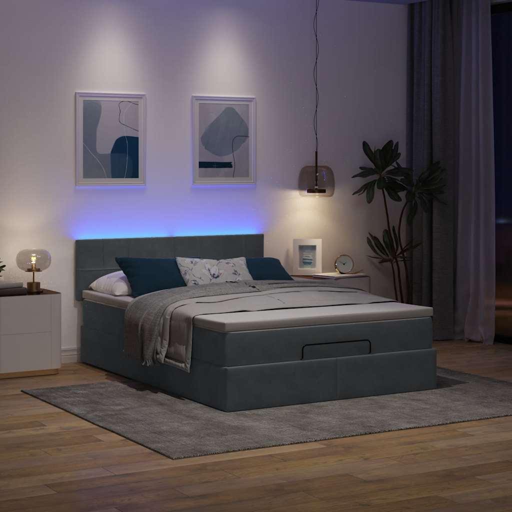 Osmannisk sengeramme med madras 140x190 cm fløjl mørkegrå billede
