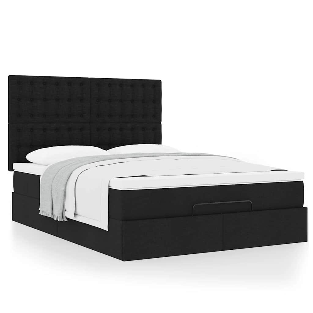 Osmannisk sengeramme med madras 140x190 cm stof sort billede