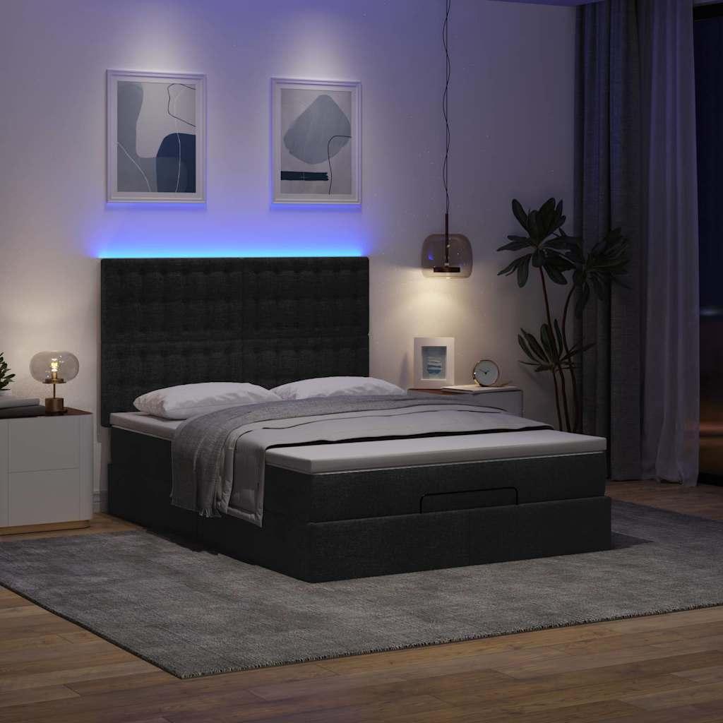 Osmannisk sengeramme med madras 140x190 cm stof sort billede