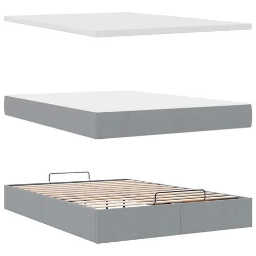 Ottoman seng med madras 140x190 cm stof lysegrå
