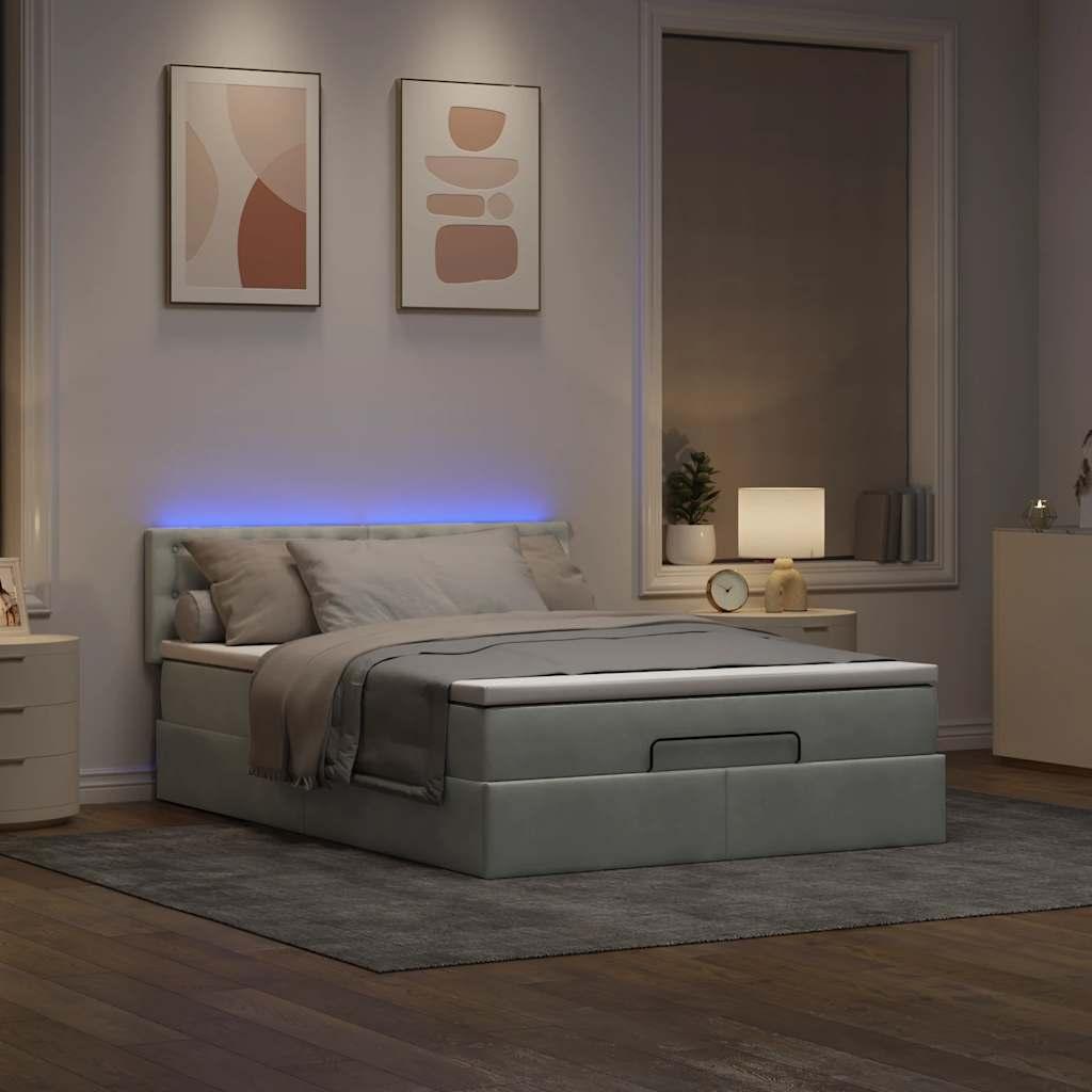 Osmannisk Sengeramme Med Madras Fløjl Lysegrå - knapper / 140 x 200 cm