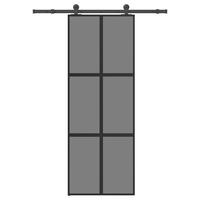 Skydedør med hardwaresæt 76x205 cm hærdet glas og aluminium