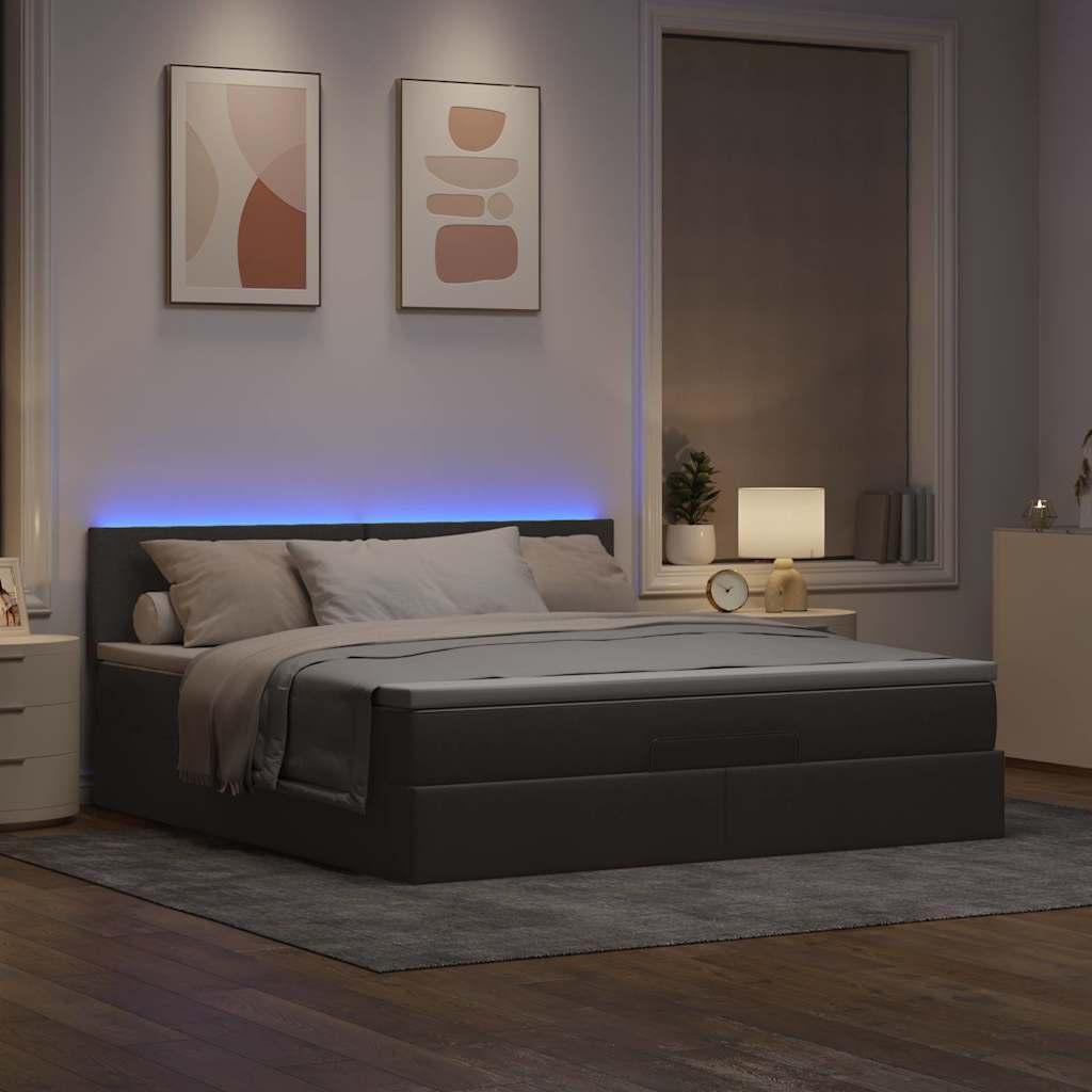 Ottoman seng med madras & LEDs 180x200cm stof gråbrun billede