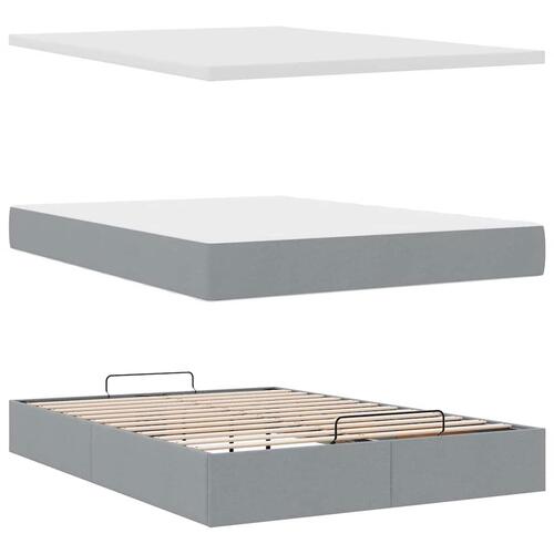 Ottoman seng med madras 140x190 cm stof lysegrå