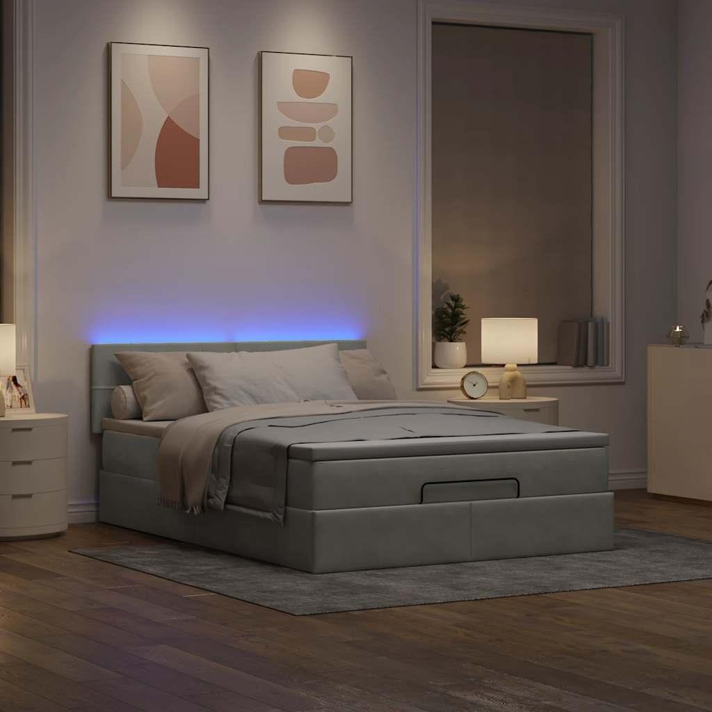 Osmannisk Sengeramme Med Madras Fløjl Lysegrå - Blok med firkanter / 140 x 200 cm