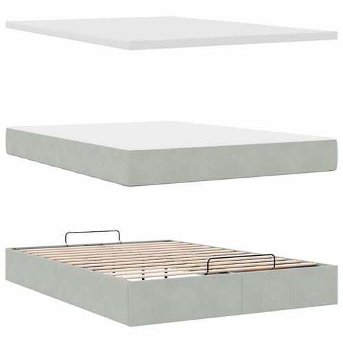Osmannisk sengeramme med madrasser 140x200 cm fløjl lysegrå