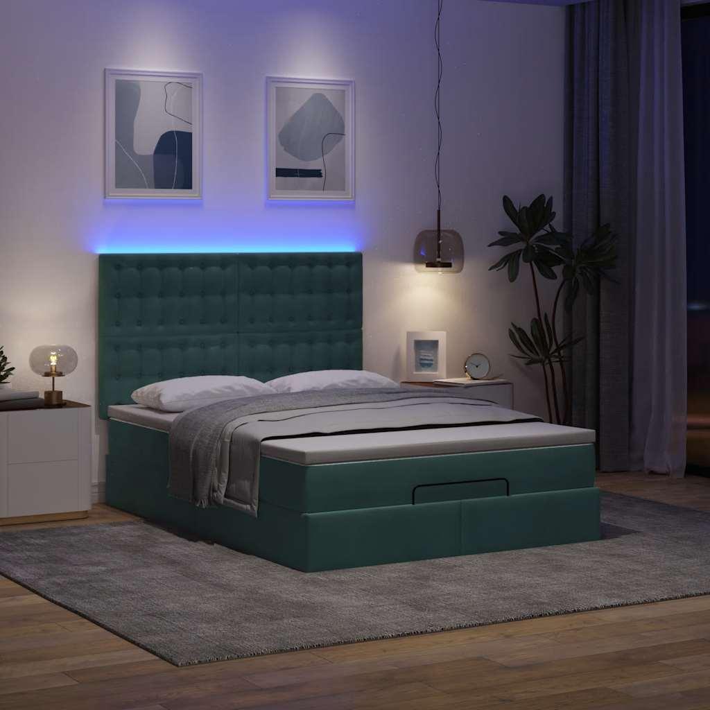 Osmannisk sengeramme med madrasser 140x200 cm fløjl mørkegrøn
