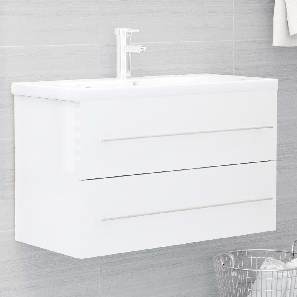 Skab til håndvask 80x38,5x48 cm konstrueret træ hvid højglans