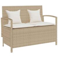 Opbevaringsbænk til haven med hynde polyrattan beige