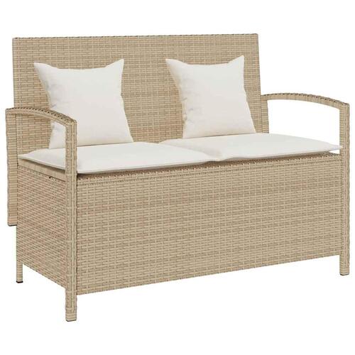 Opbevaringsbænk til haven med hynde polyrattan beige