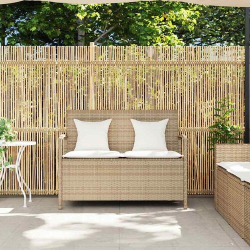 Opbevaringsbænk til haven med hynde polyrattan beige